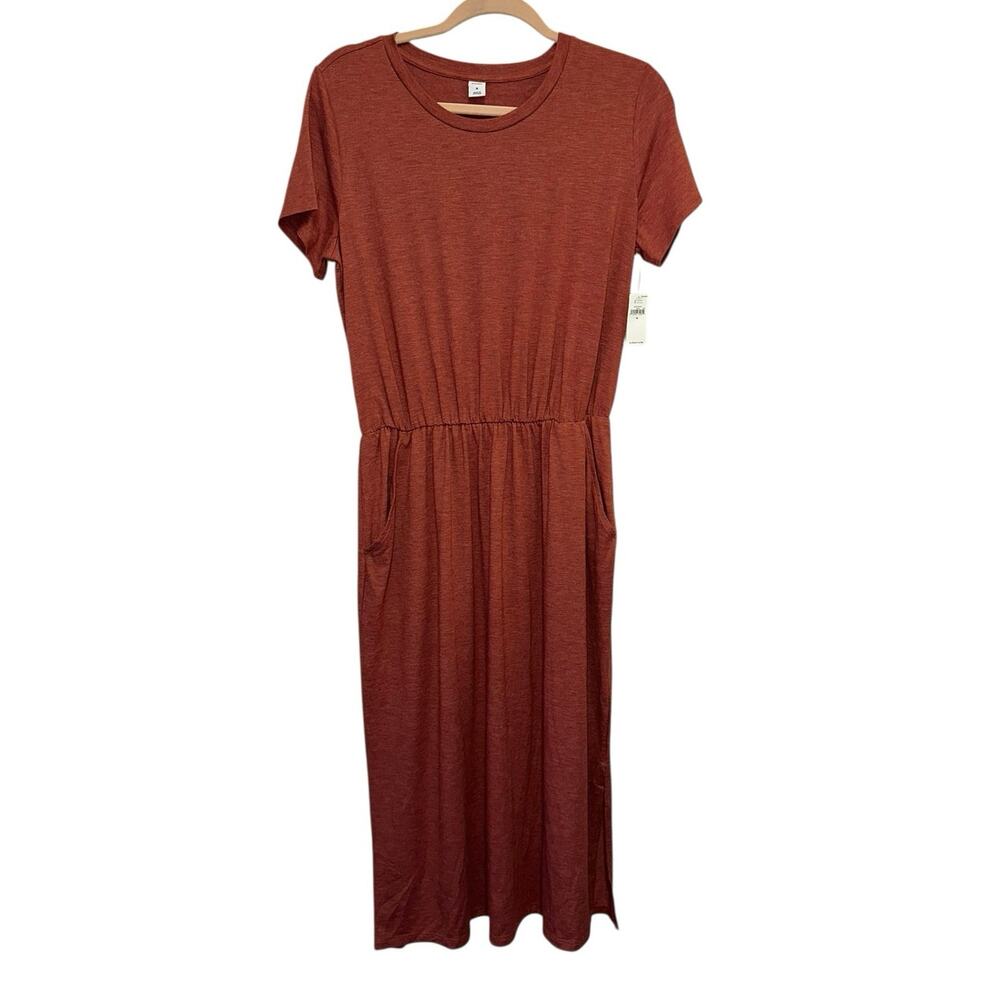 NWT Old Navy Midi Dress Medium Tierra Red T-Shirt Dress Side Slit Casual